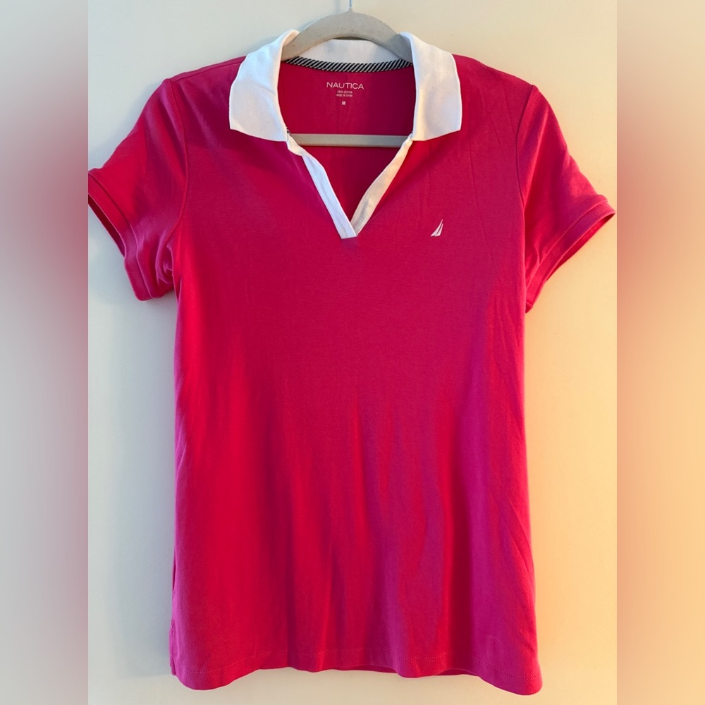 Nautica Pink Polo with White and Black Accents